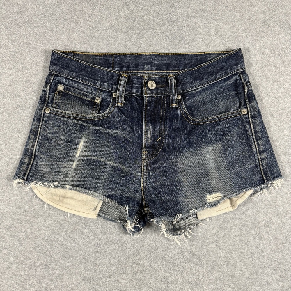 Levi's 513 Cutoff Denim Shorts 28 Blue Distressed Frayed Hem